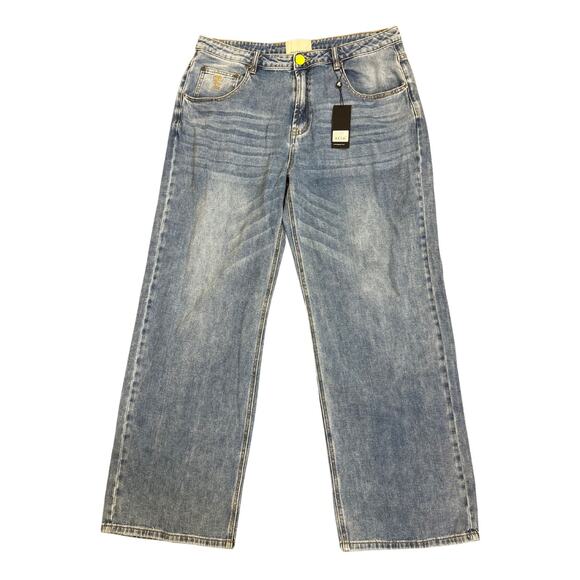 One Teaspoon Jackson Mid Waist Wide Leg Jeans in Blue Rapture Size 34 Zip Fly - Picture 2 of 4